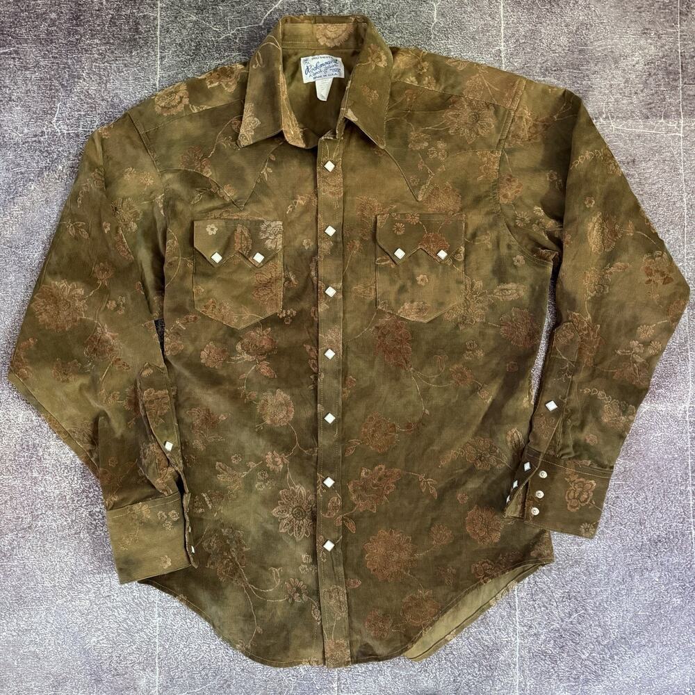 Men's Vintage 80's Rockmount Corduroy Floral Diamond Sawtooth Western Shirt Sz S